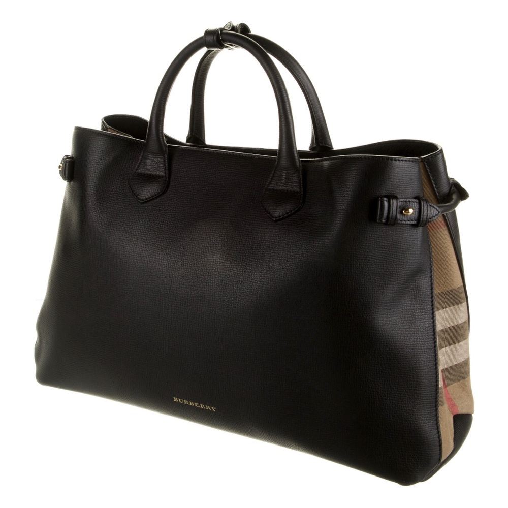 BURBERRY LARGE BANNER BAG BLACK LEATHER w/ CLASSIC CHECK